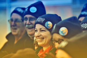 Close-up of people wearing Coldest Night of the Year toques