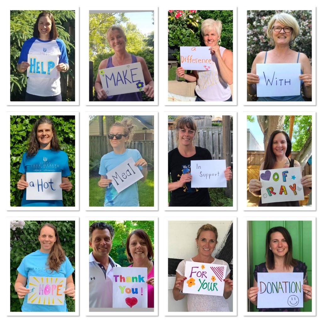 photo grid of smiling women holding signs